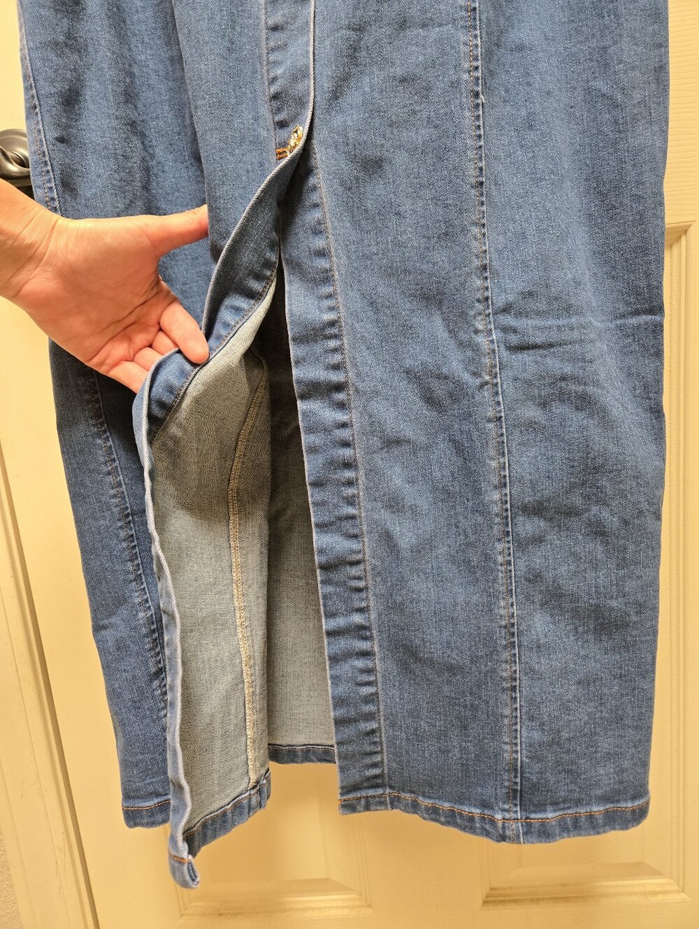 NWT Commense Blue Denim Halter Button-Front Maxi Dress, Large - Picture 7 of 8